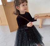 Kid Baby Girls Autumn Winter Velvet Velvet Starry Sky Casual Dress