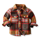 Kid Baby Boy Lapel Pocket Plaid Long-sleeved Frosted Shirt