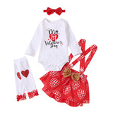Baby Girl Valentine Party White Printed Dress 4 Pcs Sets