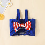 Baby Girls Striped Bow Suspender Holiday Independence Day Rompers
