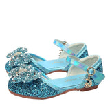 Girl Leather Shoes with Rhinestone Sequined Princess Shoes