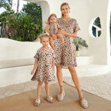 Family Matching Mother-daughter Leopard Print Short Sleeve Flounces Dresses