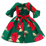 Kid Girl Foreign Trade Middle Sleeve Flower Christmas Dress