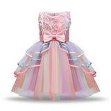 Kid Girl Bow Rose Pompous Skirt Gauze Dress