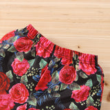 Kid Baby Girl Summer Printed Short Sleeve Shorts Rose 2 Pcs Set