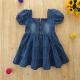 Kid Baby Girl Denim Puff Sleeves Beach Casual Dress