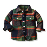 Kid Baby Boy Lapel Pocket Plaid Long-sleeved Frosted Shirt