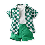 Kid Baby Suit Plaid Short Sleeve Cotton Cardigan 3 Pcs Sets