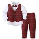 Kid Baby Boy Gentleman Suit Plaid Banquet 3 Pcs Sets