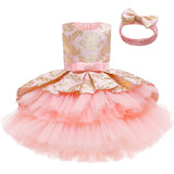 Kid Baby Girl Princess Train Cake Pompadour Ins Sleeveless Jacquard Dresses