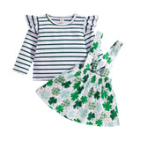 Kid Baby Girl Long Sleeved Strap Stripe Print Spring Sets 2 Pcs