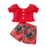 Kid Baby Girl Summer Printed Short Sleeve Shorts Rose 2 Pcs Set