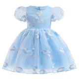 Kid Baby Girls Summer Bubble Sleeve Princess Embroidered Mesh Gown Dresses