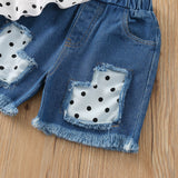Summer Kid Baby Girls Polka Dot Halter Top Jean Shorts 2 Pcs Sets