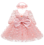 Baby Toddler Long Sleeve Three-dimensional Flower Puffy Dress