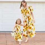 Family Matching Mother-daughter Long Beach Holiday Sunflower Dresses