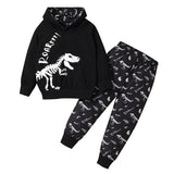 Kid Baby Boy Hooded Dinosaur Printed Long Sleeve Spring 2 Pcs Set