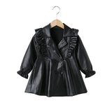 Kid Baby Girl Spring Autumn Leather Fashionable Long Coats