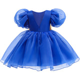 Kid Baby Girls Princess Bubble Sleeve Bow Mesh Puffy Dress
