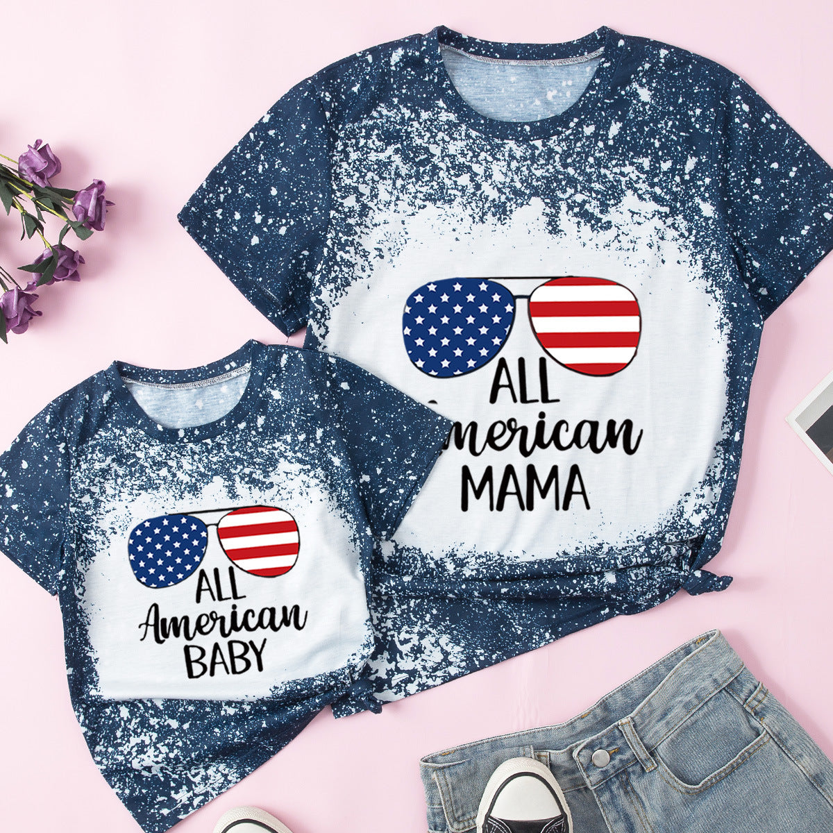 Family Matching Mother Daughter Short Sleeves Cotton T-shirt