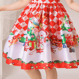 Kid Baby Girl Santa Claus Snow Forge Printed Cotton Christmas Dresses