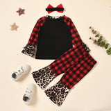 Girls Suit Valentine's Day Leopard Print Plaid Love 3 Pcs Sets