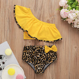 Baby Girl Rose Yellow Bow Leopard Print Swimsuit