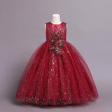 Kid Girl Princess Floral Sequined Long Wedding Lace Dresses