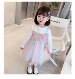 Kid Girls Shaggy Yarn Autumn Princess Woollen Rainbow Dresses