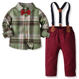 Kid Boys Long Sleeve Plaid Cotton Gentle Set 2 Pcs