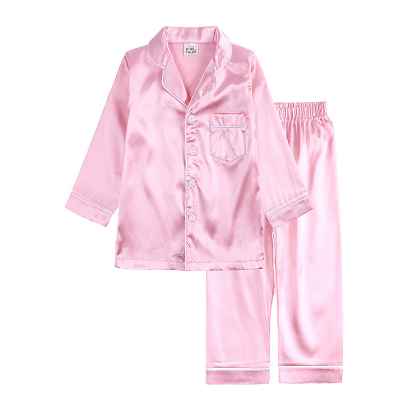 Kid Infant Baby Boy Girl  Silk Satin Long sleeve Solid Button-Down Pajamas