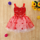 Baby Girls Valentines Day Party Sequined Flower Mesh Dresses