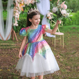 Kid Girl Tuxedo Puffy Princess Colorful Sequins Gauze Performance Dresses