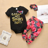 Baby Girls Short Sleeve Fashion Rose Flower 3 Pcs Set