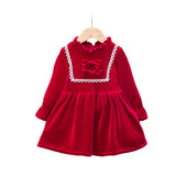 Kid Baby Girl Autumn Winter Velvet Red Casual Dresses