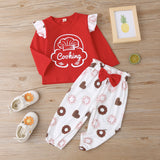 Baby Girl Suit Valentine's Day Printed Red Cotton 2 Pcs Sets