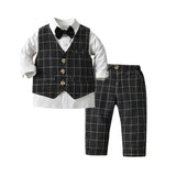 Kid Baby Boy Gentleman Suit Long Sleeve Plaid 3 Pcs Sets