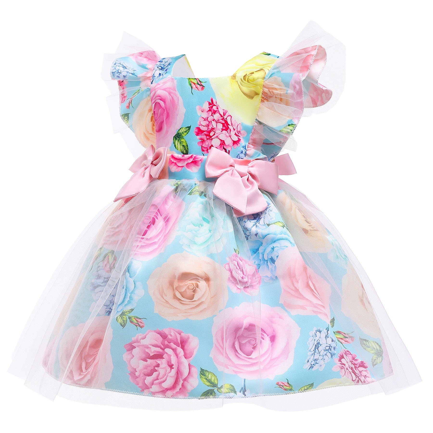 Kid Baby Girls Floral Print Bow Princess Gauze Dress