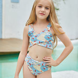 Kid Girl Swimsuit Cartoon Blue Split Bow Fresh Bikini