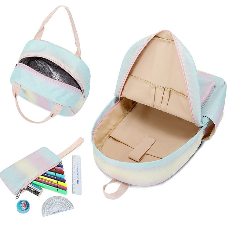 Girl Backpack 3 Piece Set Gradual Rainbow Backpack Lunch Bag Pen Bag