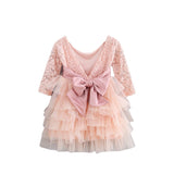 Kid Baby Girl Lace Bow Long Sleeve Cake Spring Dresses