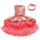 Kid Baby Girl Princess Train Cake Pompadour Ins Sleeveless Jacquard Dresses