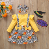 6M-5Y Kid Baby Girl Long Sleeve Round Neck Pumpkin Halloween 2 Pcs Sets