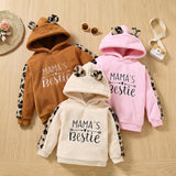 Kid Baby Girl Pullover Letter Embroidered Leopard Stitched Hoodie