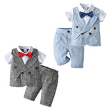 Kid Baby Boy Suit Summer Checked Gentleman Short Sleeve 2 Pcs Set