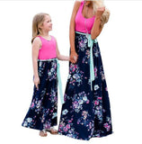 Family Matching Mother Daughter Dress Vest Printed  Long Summer Dress