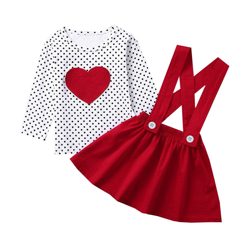 Kid Baby Girls Spring Fall Valentine Day Love Dot Long-sleeved 2 Pcs Sets
