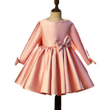 Kid Baby Girl Pink Princess Long Sleeve Satin Piano Birthday Dress