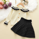 Kid Baby Girls Collar Sweater Sweet Cardigan 2 Pcs Sets