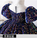 Kid Baby Girl Sequin Bubble Sleeve Princess Performance Dress